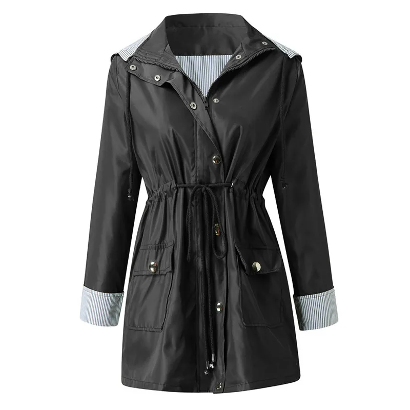 

Dropship Female Jacket Women Solid Rain Jacket Outdoor Plus Size Waterproof Outdoor Short Biker Hooded Windproof Loose Coat N4