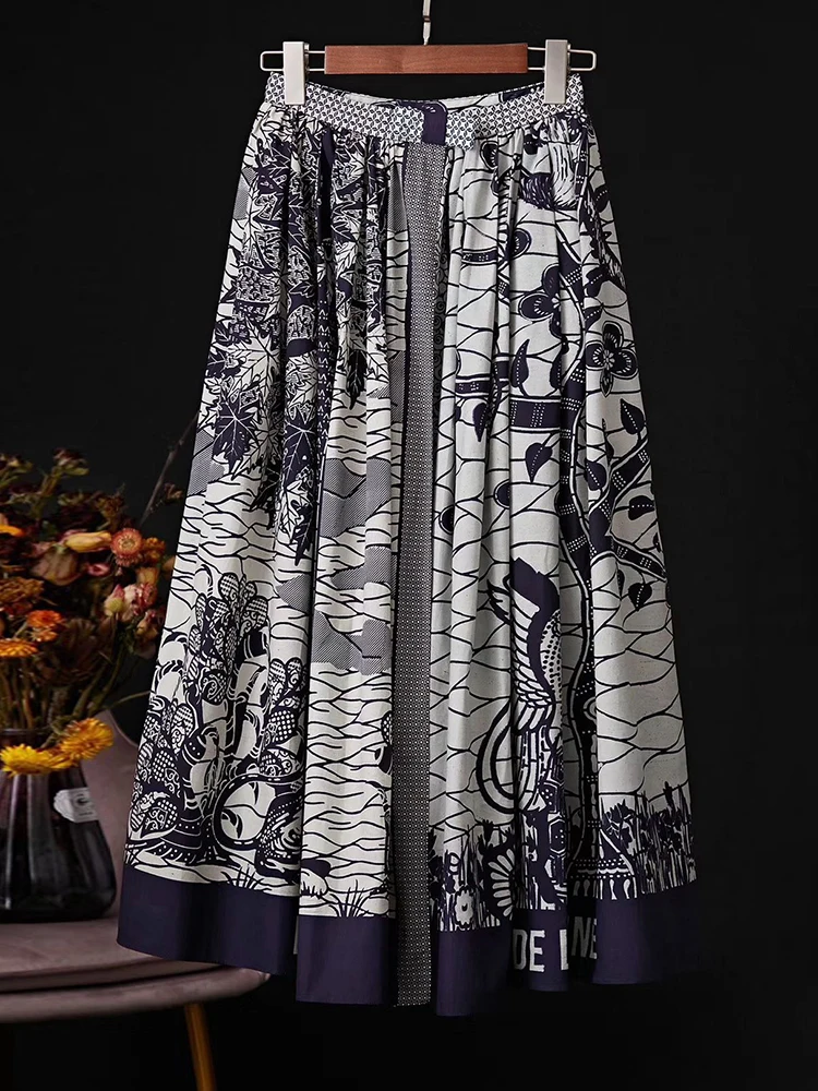Ziwwshaoyu подиумная дизайнерская брендовая хлопковая винтажная Женская юбка с принтом в стиле барокко, плиссированная юбка с высокой талией - Цвет: Многоцветный