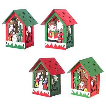 

4 Pcs DIY Wood House High Quality Wood House Pendant for Xmas