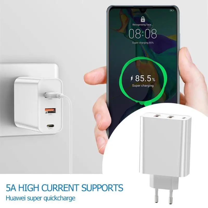 BASEUS BS-EU910 Универсальный 60 Вт 3 порта зарядное устройство 2 usb type-C мобильный телефон PD Быстрая Зарядка Док-станция ЕС вилка