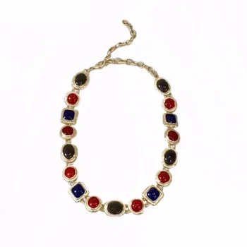 

Jewelry Accessories New Noble Inlaid Geometric Color Stone Short Necklace Beautiful Style Pretty Gift One PIece