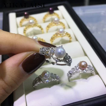 

YIKALAISI 925 Sterling Silver Jewelry Pearl rings 2019 Fine Natural Pearl jewelry 5-6mm oblate rings For Women wholesale
