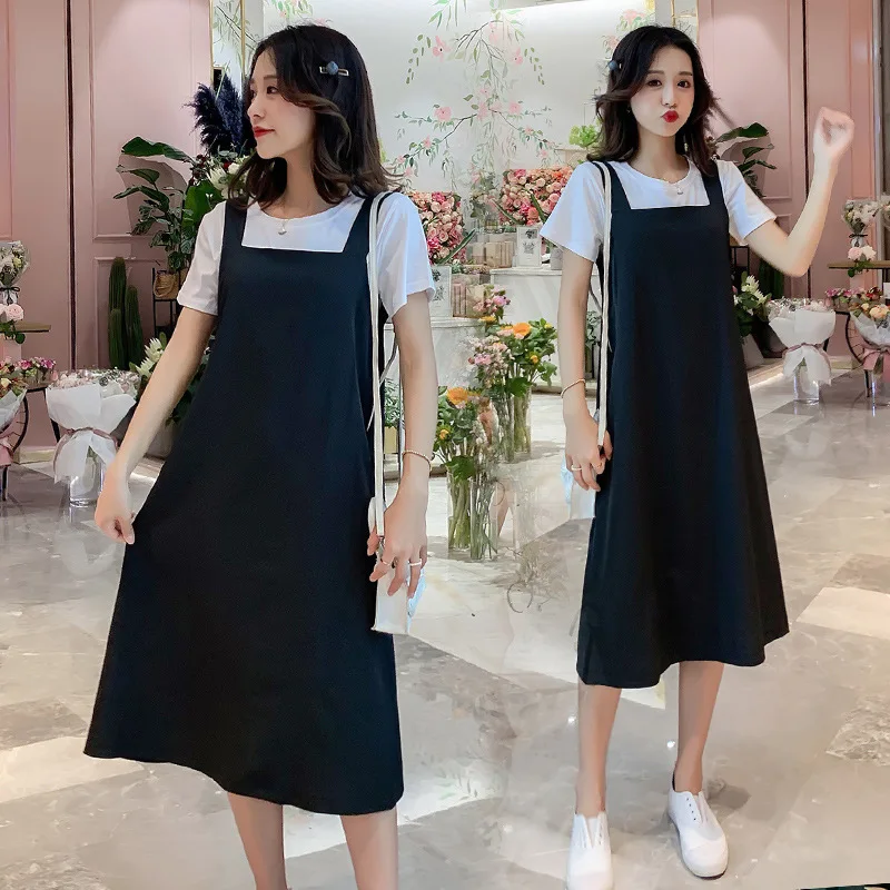 

Pregnant Women Summer Wear 2019 New Style Set Korean-style Suspender Strap Loose And Plus-sized Two-Piece Set + Suspender Strap