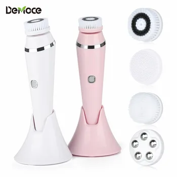 

Facial Cleansing Brush Sonic Vibration Mini Face Cleaner Deep Pore Cleaning Device Electric Waterproof Massage with 4 Heads