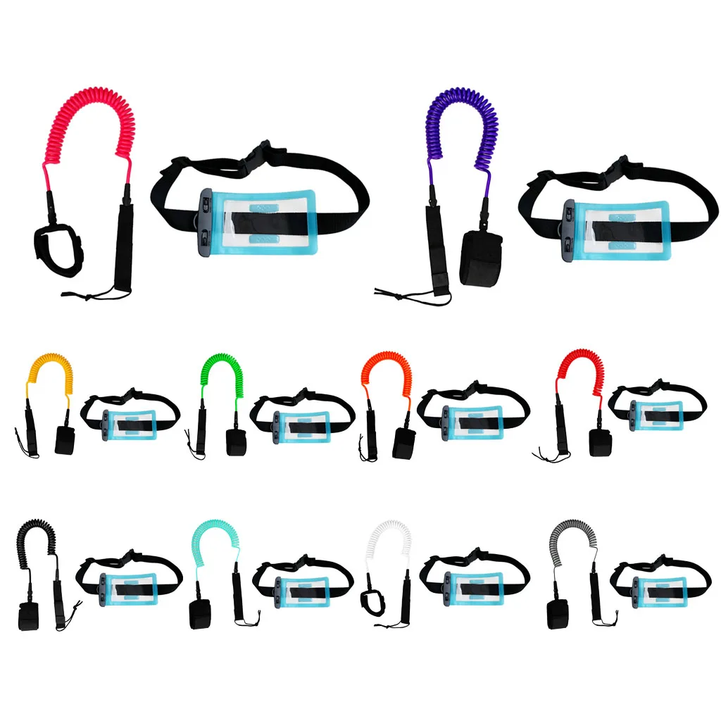 

10ft Coiled Leash Ankle Strap Leg Rope Surf Cord String & Waterproof Wallet Dry Bag for Stand Up Paddle Boarding Surfing