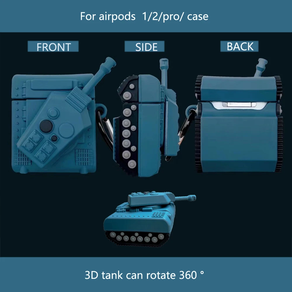

3D Stereo Tank 360-degree Rotating Bluetooth Headset Protective Cover For Airpods 2 Pro case Liquid Silicone Tank Creative Case
