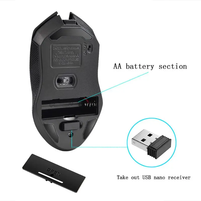 2.4G Wireless Optical Gaming Mouse 2400DPI 6 Buttons Mice w/ USB Receiver for PC