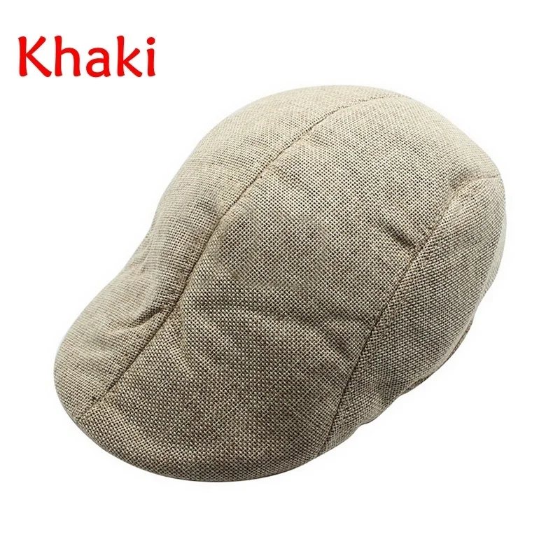 Khaki Мужская мода ретро льняной плоский берет шапка спортивная Повседневная дышащая берет унисекс плоская кепка s головные уборы - Цвет: Khaki