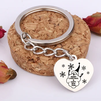 

Merry Christmas And Happy New Year Engraved Keychain Round Stocking Stuffer Dangle Key Holder 1 pcs Dangle Pendant Men Women
