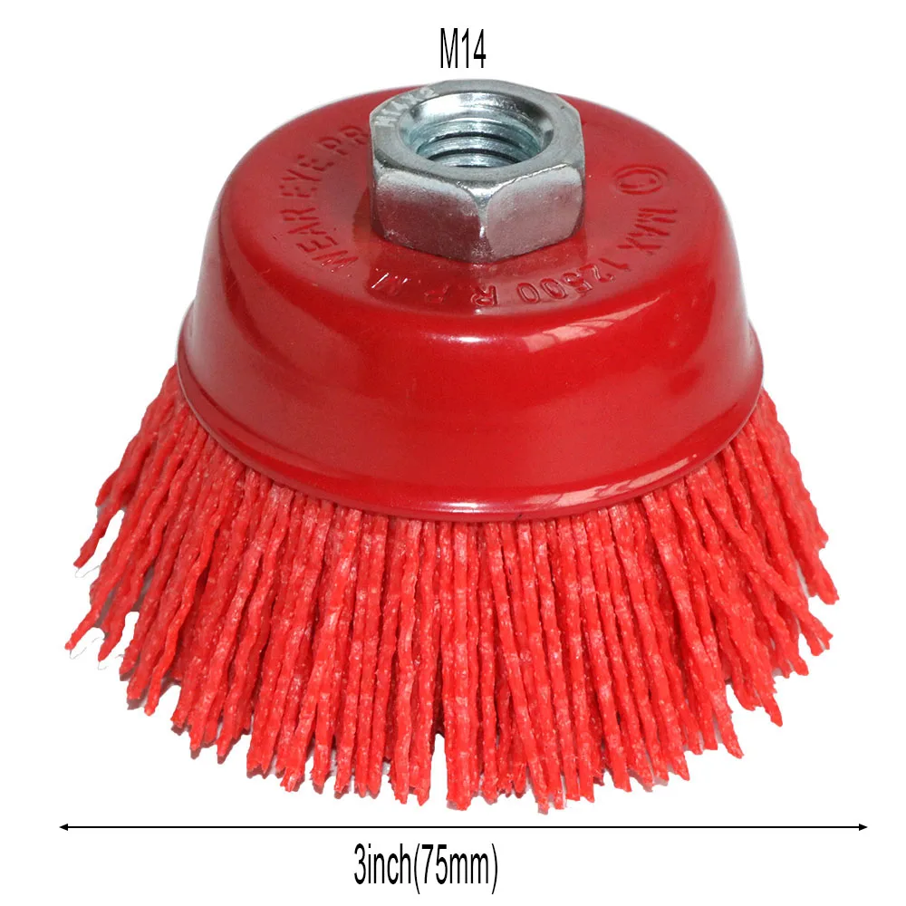 1 шт. 100 мм 4 дюйма чашка нейлоновая абразивная щетка колесо M14 X 3 дюйма P80 ворс полимер-абразив для углового шлифовального инструмента - Цвет: 3inch Red grit 80