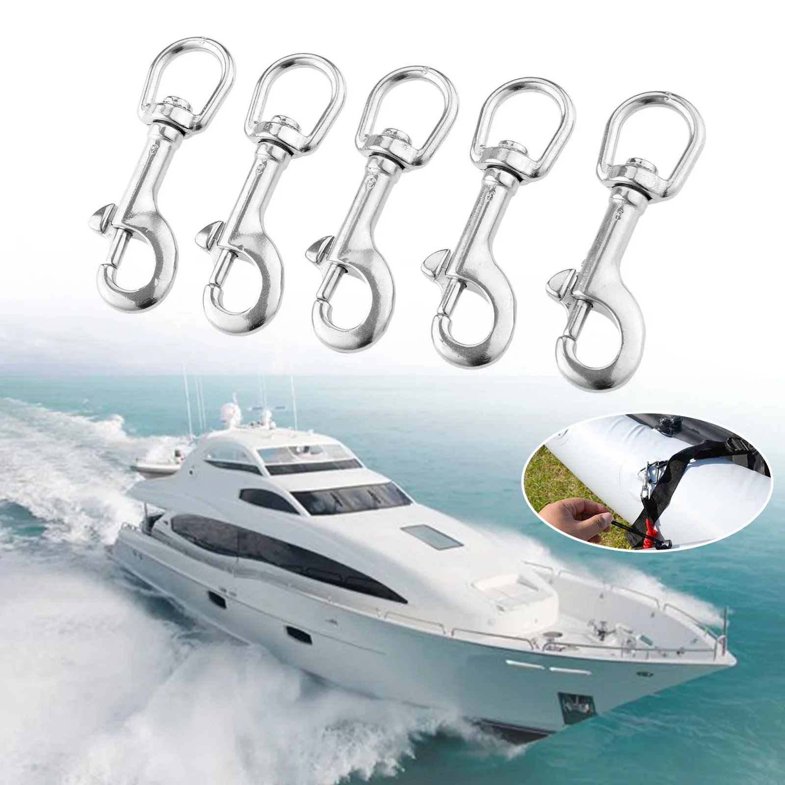 Stainless Steel SwivelEye Bolt Snap Hook 360 Degrees Rotate for Tie