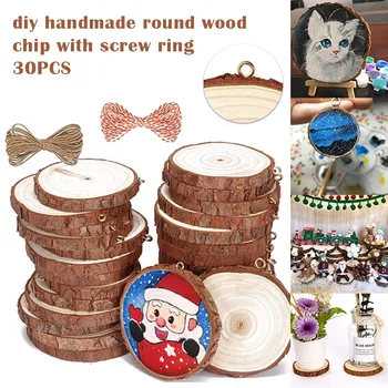 

30 Pcs Craft Unfinished Nature Wood Slices Christmas Ornament Wooden Cutouts for DIY Predrilled Tree Slices with Screw