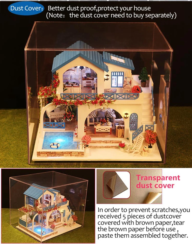 Doll House Furniture Diy Miniature Dust Cover 3D Wooden Miniaturas Dollhouse Toys for Children Birthday CHRISTMAS Gifts casa K36