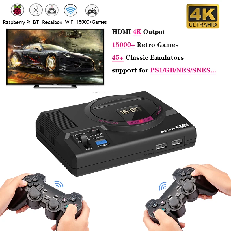 

WIFI/LAN Video Game Console Retroflag MEGAPI With Wirelless Controllers Retro 4K HDMI Game Console Built-in 15000 Games For PS1
