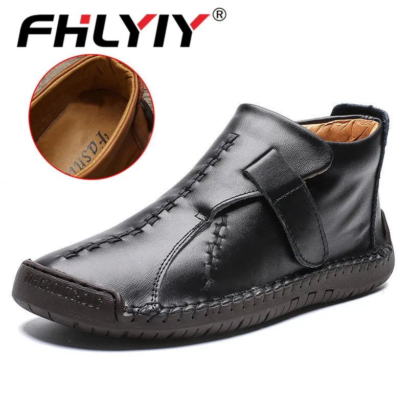 NO-Fur Black 1 Fhlyiy/брендовые Модные мужские кожаные ботильоны; Зимняя мужская обувь; уличные плюшевые теплые мужские ботинки; новая кожаная черная обувь; Zapatos De - Цвет: NO-Fur Black 1