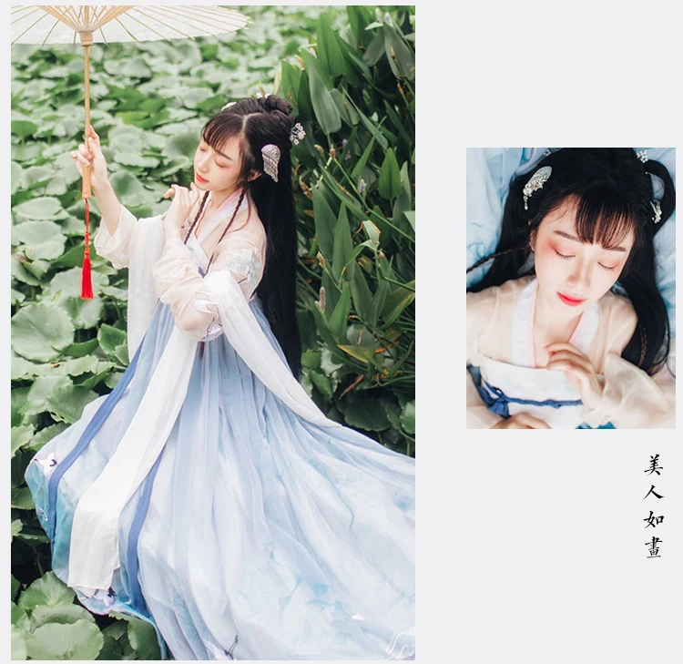 Hanfu Для женщин китайское платье древней китайской костюм сказочной принцессы Тан Костюм Традиционный Hanfu Национальный, этнический стиль платье SL1232