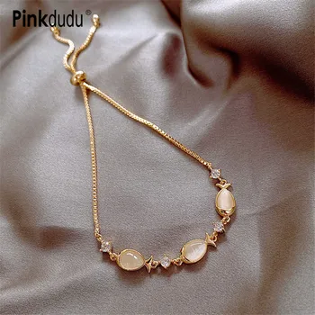 

Pinkdudu Korean Elegant Shinning Opal Crystal Charm Bracelets Gold Chain Fish Crystal Chain Bracelets for Women Wedding OG169