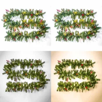 

2.7m Artificial Green Christmas Garland Wreath Xmas Party Decor Christmas Tree Rattan Hanging Pendant & Drop Ornament With Light