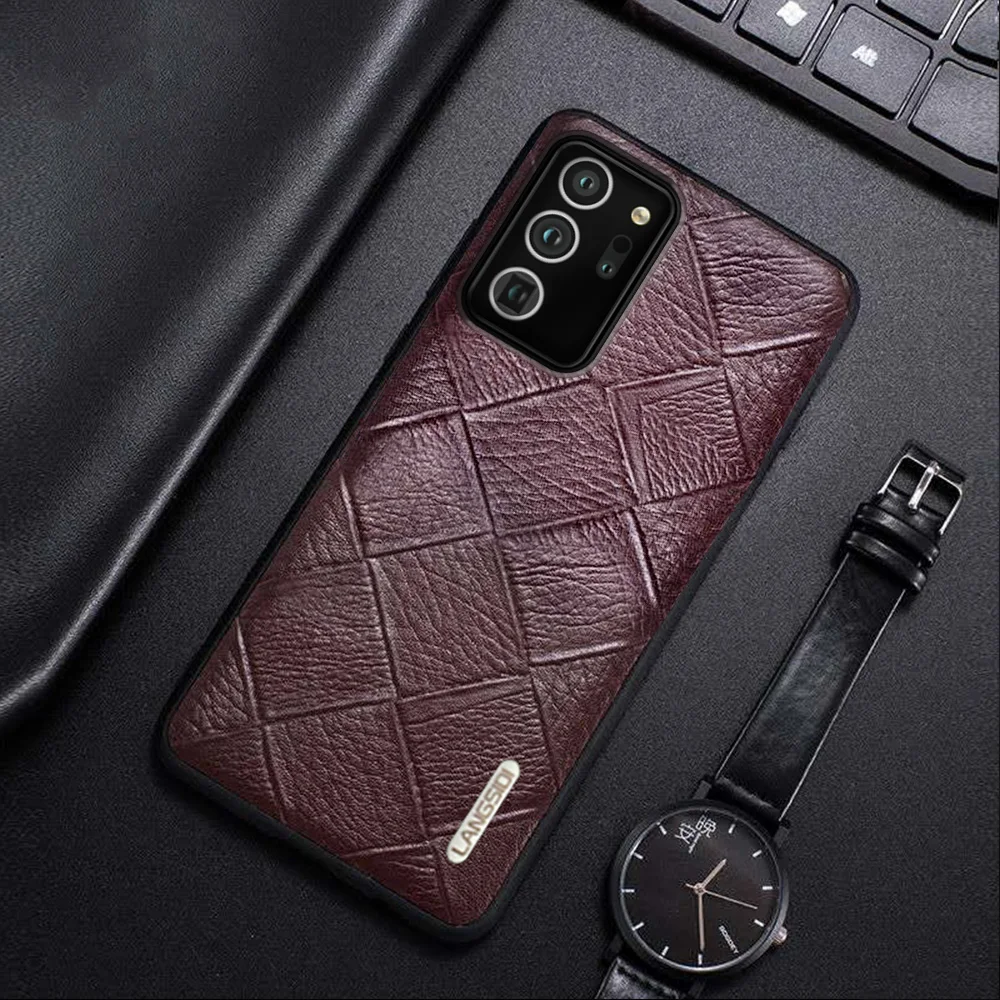 

LANGSIDI Luxury leather Phone case For samsung note 20 ultra 8 9 A52 A72 Genuine leather shockproof cover for samsung s20 ultra