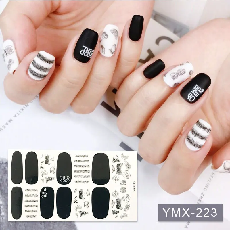 YMX223 14 советы нейл-арта, полное покрытие, самоклеющиеся Стикеры для ногтей Обертывания Советы Обертывания 3D Водонепроницаемый Маникюр-наклейки для ногтей - Цвет: YMX223