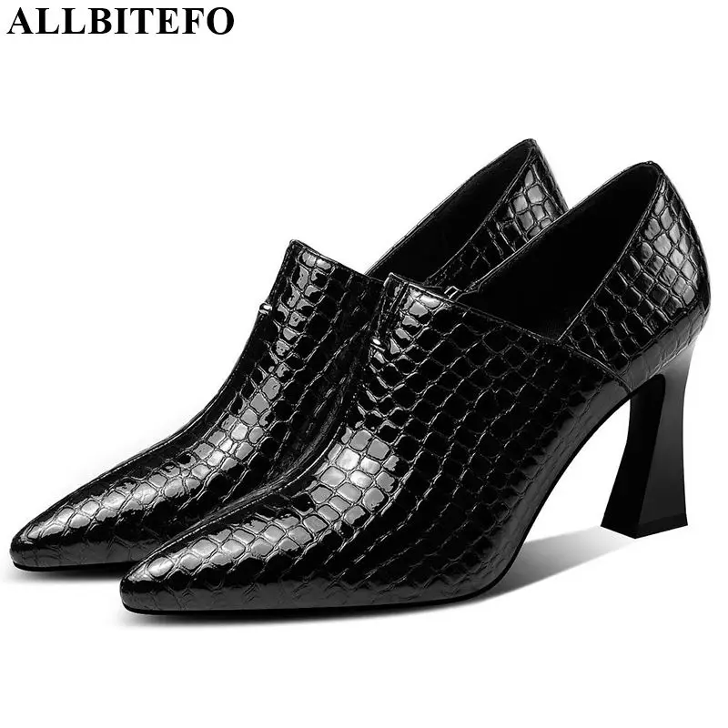 

ALLBITEFO high quality genuine leather high heel shoes office ladies shoes spring autumn high heels pointed toe women heels