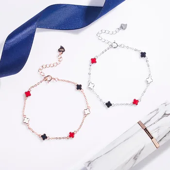 

New Style S925 Fine Silver Bracelets Three-Color Clover Double-Sided Six Flower Bracelets Korean-style Trend Girl'S 6 Flower Han