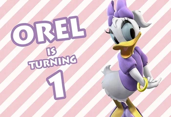

7x5FT Cute Daisy Duck Happy Birthday Party Diy Pink White Stripes Custom Photo Backdrop Background Vinyl 220cm X 150cm