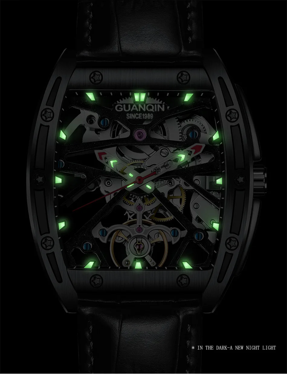 Men Mechanical Wristwatches GUANQIN GJ16147 Luminous Sapphire Men's Watch Waterproof Green Blue Leather Strap Watches for Men (12)