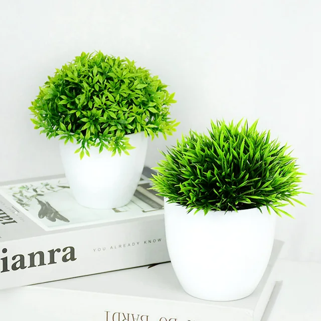 Artificial Plants Potted Green Bonsai Small Tree Grass Plants Pot Ornament Fake Flowers for Home Garden Decoration Wedding Party 1