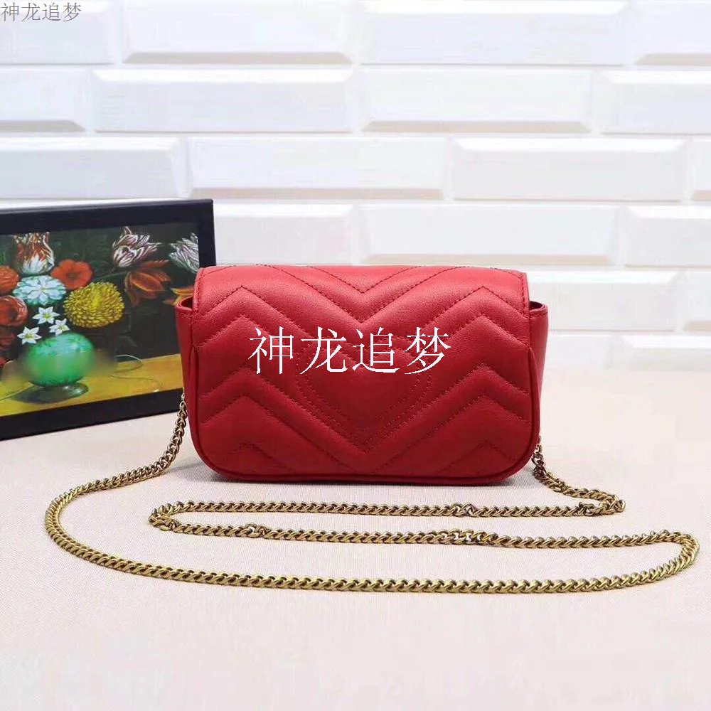 

NEW Genuine Leather Female Cow Skin Handbags Peach Heart Wavy Chain with A Single Shoulder Slanting Clutch Simple Mini Women Bag