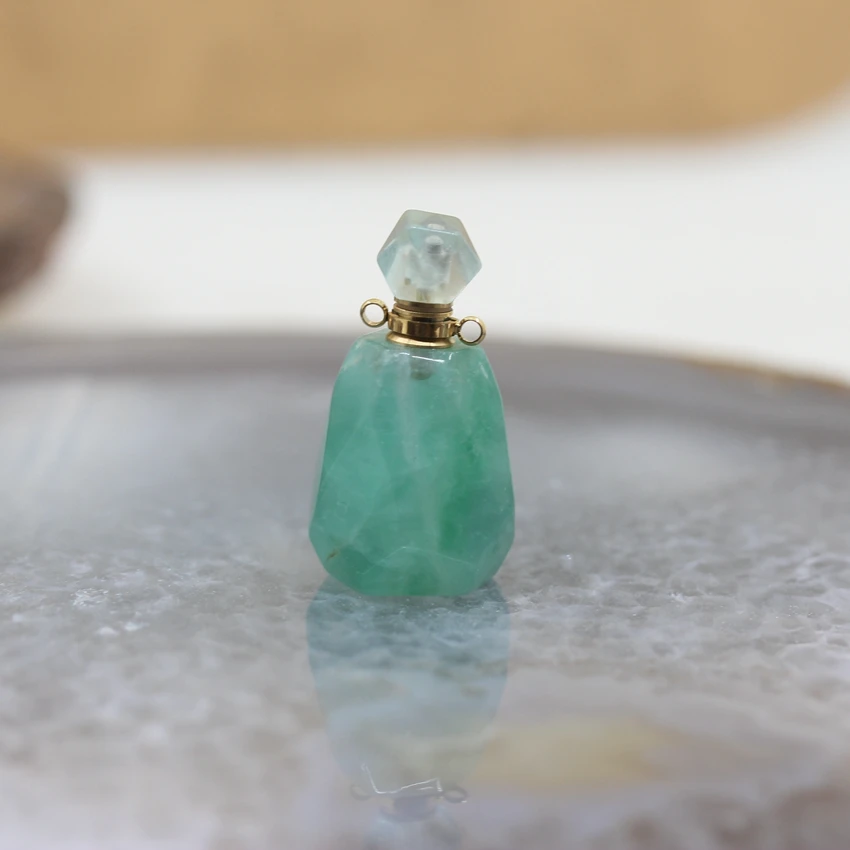 Cut Agates Jaspers Lapis флюорит эфирное масло диффузор флакон подвески, драгоценные камни камень флакон духов ожерелье талисманы женские ювелирные изделия - Окраска металла: Green Fluorite