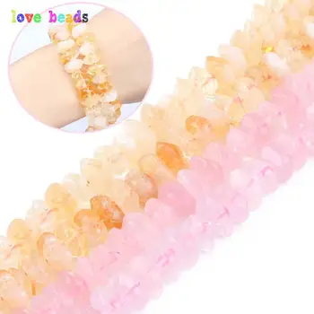 

6x11mm Natural Citrines Rose Quartzs Beads Yellow Pink Irregular Special Cut Stone Beads for Jewelry Making DIY Bracelet 7.5''