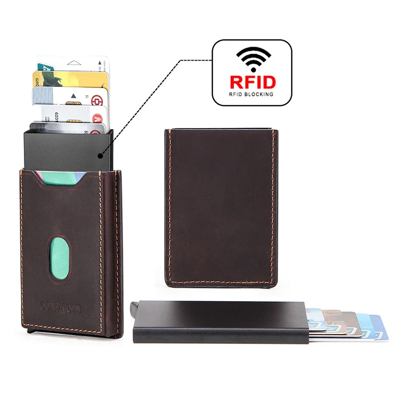 Контакта Crazy Horse кожа RFID держатель кредитных карт carteira бизнес автоматический всплывающий тонкий кошелек для Карт RFID коробка pasjeshouder