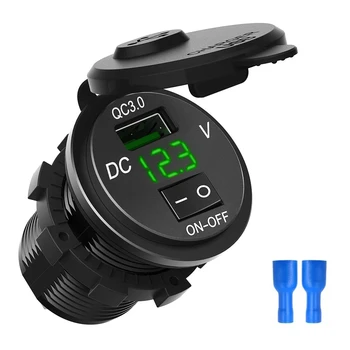 

SOONHUA Waterproof QC 3.0 Car Charger Digital Voltage Display With ON-OFF Switch USB Charging Socket for Motorcycle Car Charger