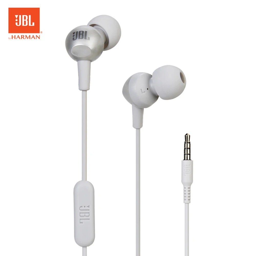 sliver JBL C200si, вкладыши, 3,5 мм разъем, проводные наушники, стерео музыка, спорт, чистый бас, управление линией, с микрофоном - Color: sliver