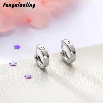 

Fengxiaoling Real 925 Sterling Silver Simple Star Moon Silver Hoop Earrings For Women High Quality Contemporary Jewelry