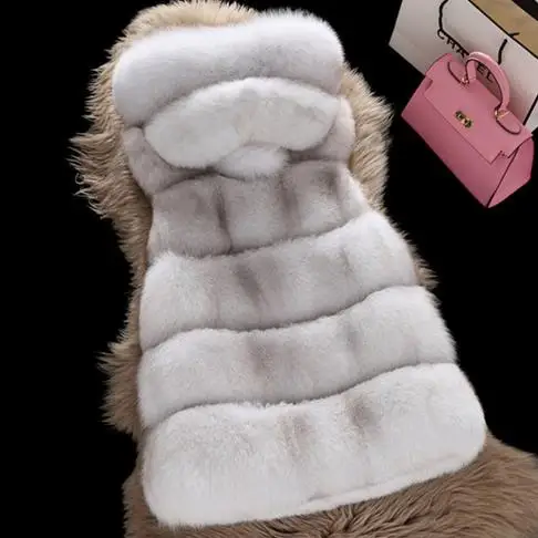 Furry Women Faux Fur Coats Faux Fox Fur Long Slim Coat Plus Size 3XL 4XL Sleeveless Winter Gilet Jackets With Hoodies J184