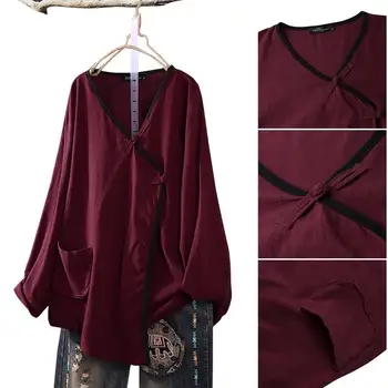 

2020 ZANZEA Women's Asymmetrical Blouse Kaftan Casual Top Long Sleeve Shirts Female V Neck Button Blusas Chemise Plus Size Tunic