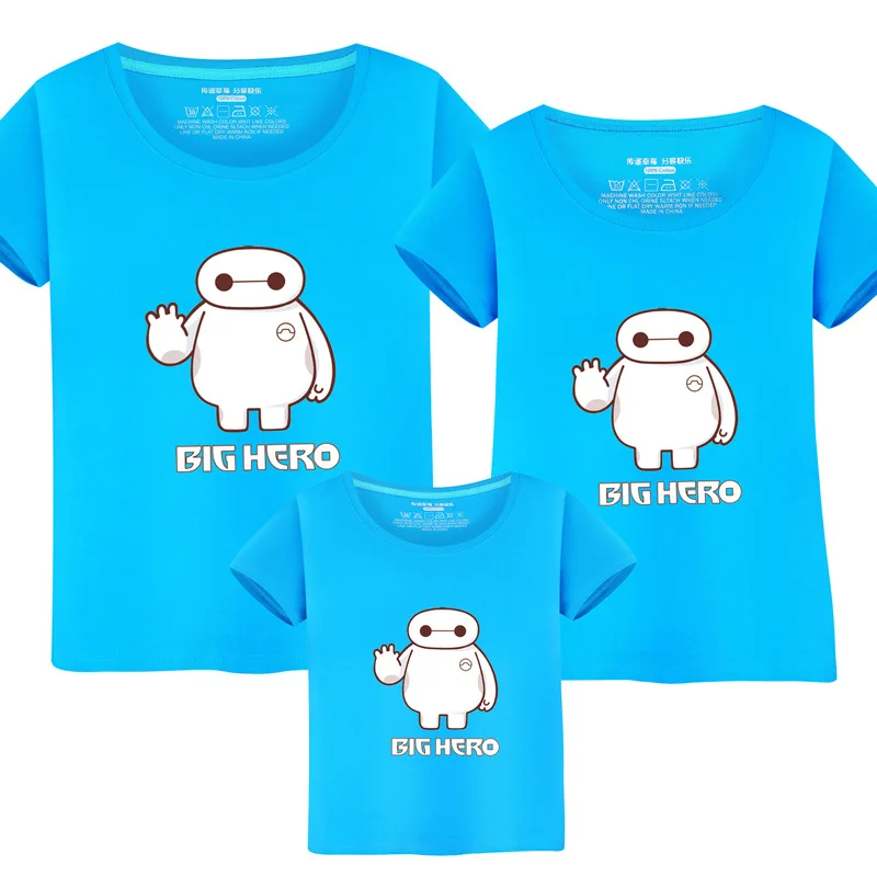 Dark Blue Daddy and Me T-shirt Family Matching Outfits Parent-Child Clothing Summer Cartoon Big Hero Kid's T-shirt Casual Family Tees - Цвет: Dark Blue