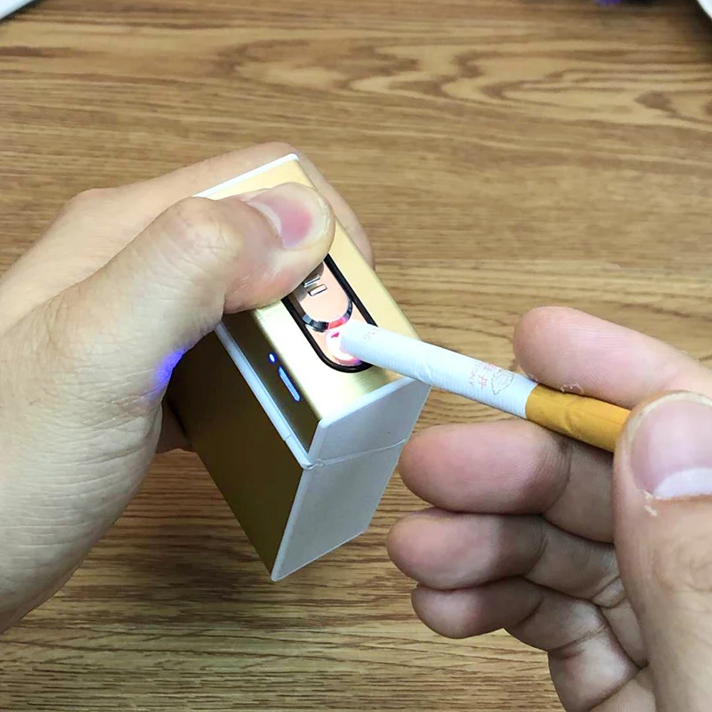 2 в 1 перезаряжаемый Автоматический чехол для электронной сигареты с USB портативный цинковый сплав ветрозащитные электрические зажигалки для сигарет
