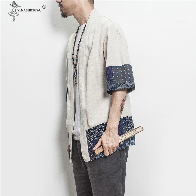 Japanese Kimono Men Cardigan Streetwear Yukata Male Shirt Haori Mens Kimono Shirt Traditional Japanese Samurai Clothing 5XL