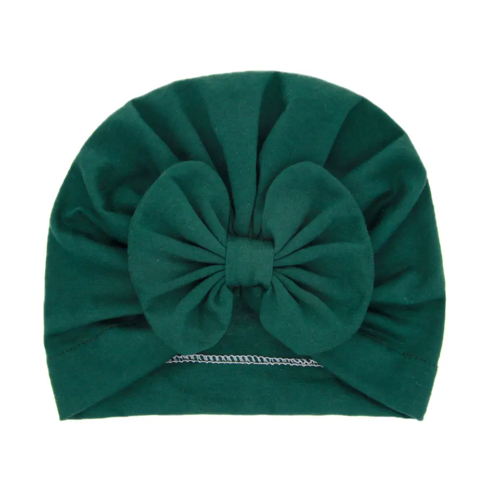 C1 Dark green hat Детская шапка для девочек с бантиком; шапка-тюрбан для новорожденных; реквизит для фотосессии; хлопковая детская шапочка; аксессуары; Детские шапки; H124S - Цвет: C1 Dark green hat