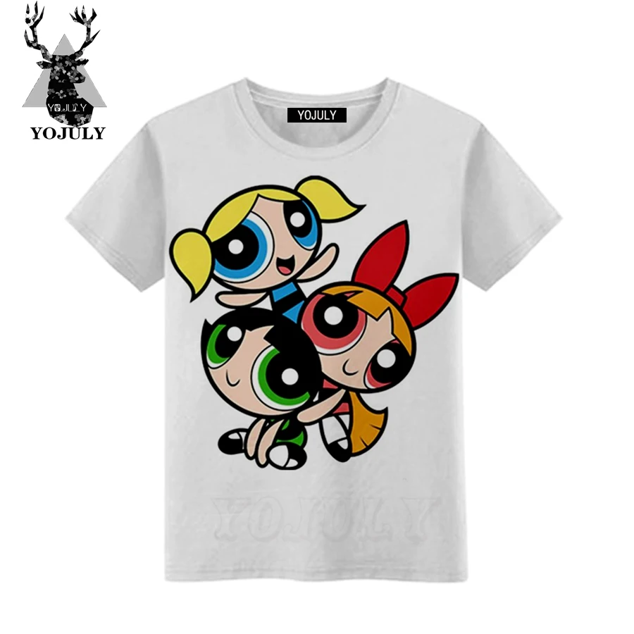 YOJULY/ г. Футболка для девочек с 3D принтом Kawaii Powerpuff летняя повседневная детская одежда для мальчиков футболки с короткими рукавами и рисунком, A16