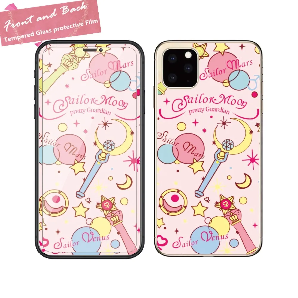 Милое мультяшное цветное переднее и заднее Закаленное стекло пленка для iPhone 11 Pro MAX XR XS MAX 6 6S 7 8 Plus защита экрана полное покрытие