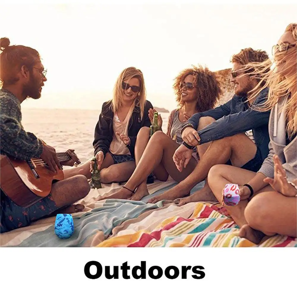 Unbreakable Silicone Wine Glasses Tumbler Portable Printed Outdoor Beer Drinking Cup for Travel Picnic Pool Camping Reusable