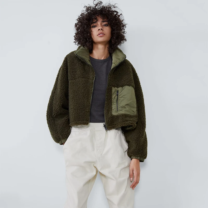 ZA New Thick Lamb Fur Jacket Double-sided wear Coat Winter Wild Loose Soft Zipper for Women Fleece Stitching Lapel | Женская одежда