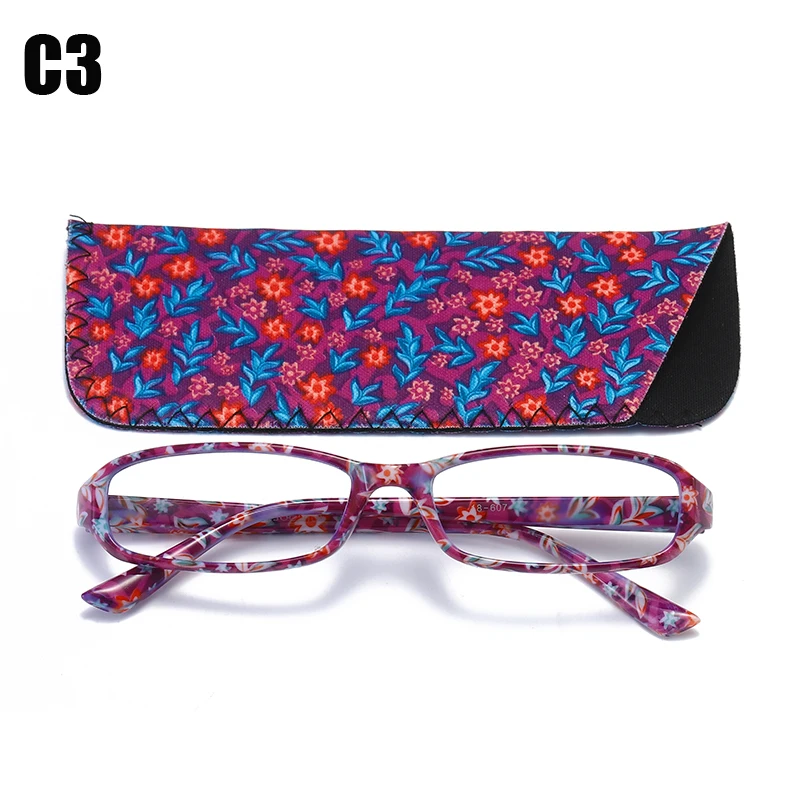 SOOLALA 25 шт. прямоугольные Цветочные напечатанные очки для чтения с чехлом женские весенние петли очки для чтения+ 1,0 до 4,0 - Цвет оправы: C3