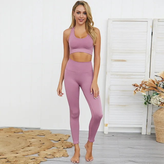 US $9.99 Yoga Suit Nylon Gym Set 2 Piece Costume Seamless Fitness Sets Clothing for Women Exercise Leggings 