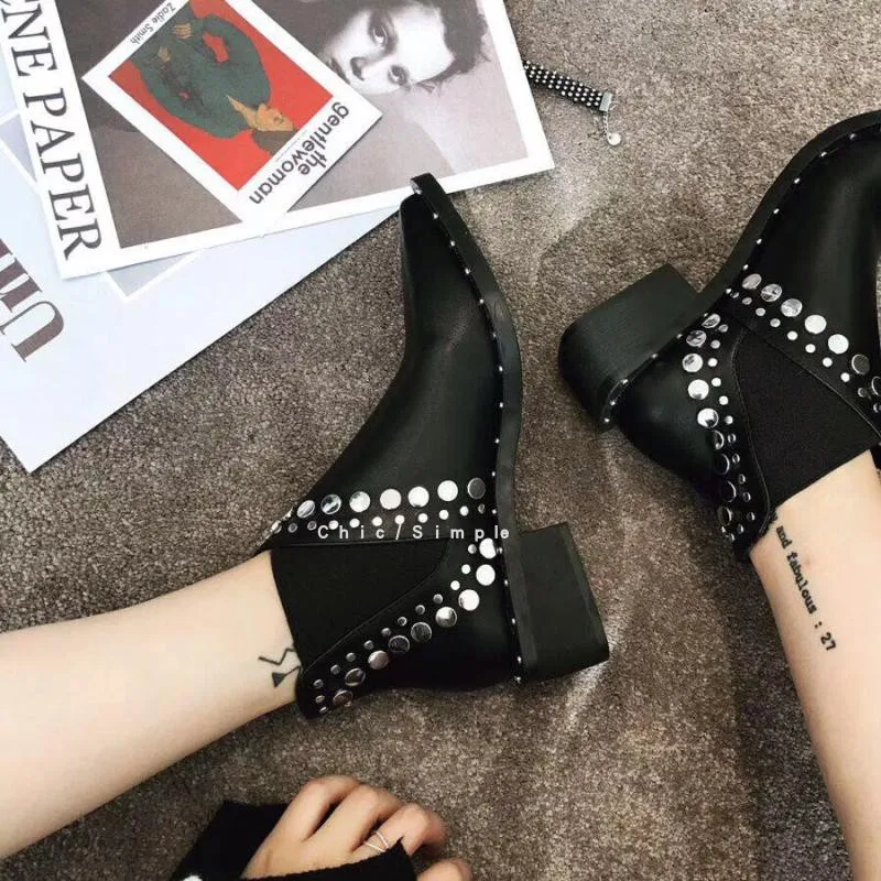 Chunky Heel Women's Short Boot Autumn Boots Lace Up Round Toe Bootee Woman Winter Shoes Low Heels booties Ankle Rubber