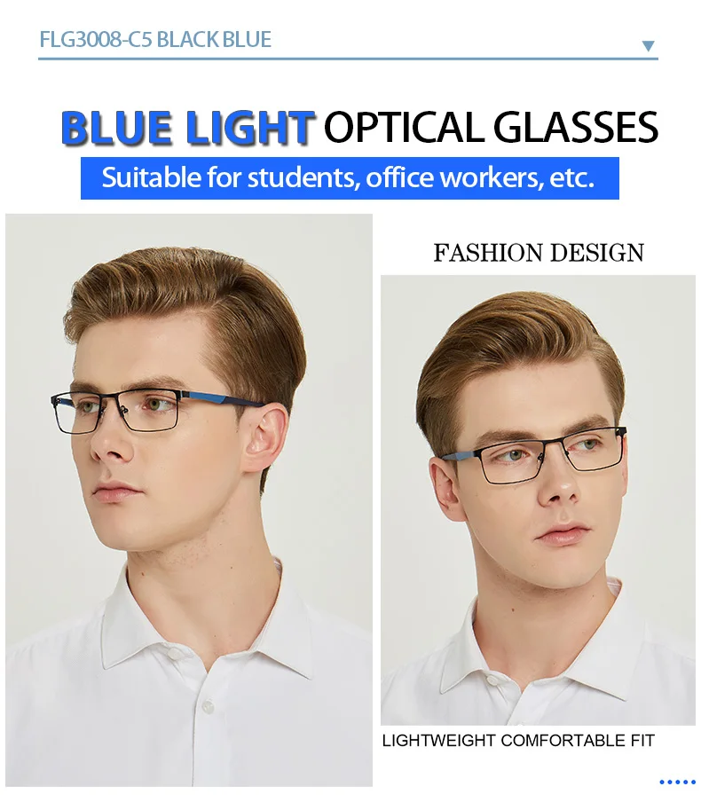 Blue Light Glasses Frame Men Square Eyewear Fashion Metal Eye Myopia Prescription Eyeglasses Acetate Legs Male Optical Frame